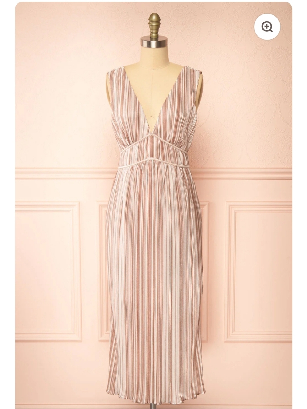 Adelyn Rae Blush-Striped V-Neck Sleeveless Midi Dress